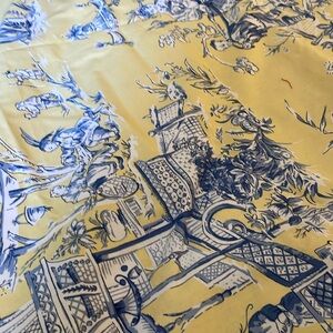 Mandarin Blue Yellow Toile Chinoiserie Upholstery Kingsway 110L X 54L
